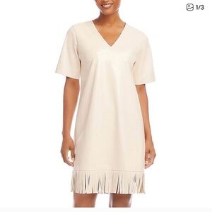 Karen Kane Elegant Cream Fringe faux leather Dress